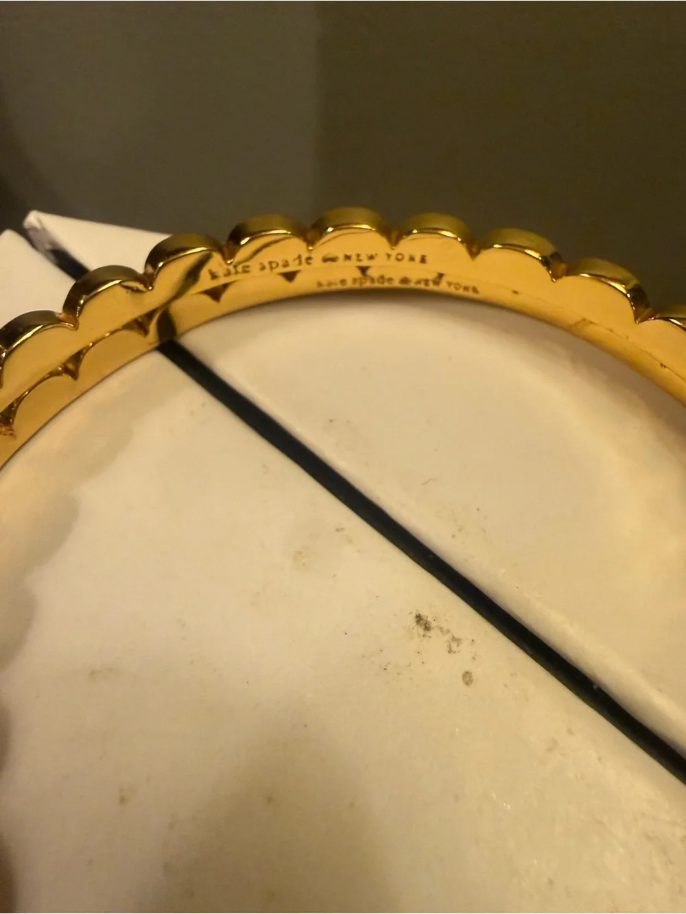 kate spade Gold & Cream Enamel Scalloped Stackable Bangle Set w/ Dustbag - Picture 4 of 11